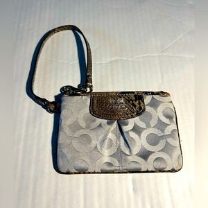 Coach Gray Logo Embossed Leather Trim Wallet Wristlet
